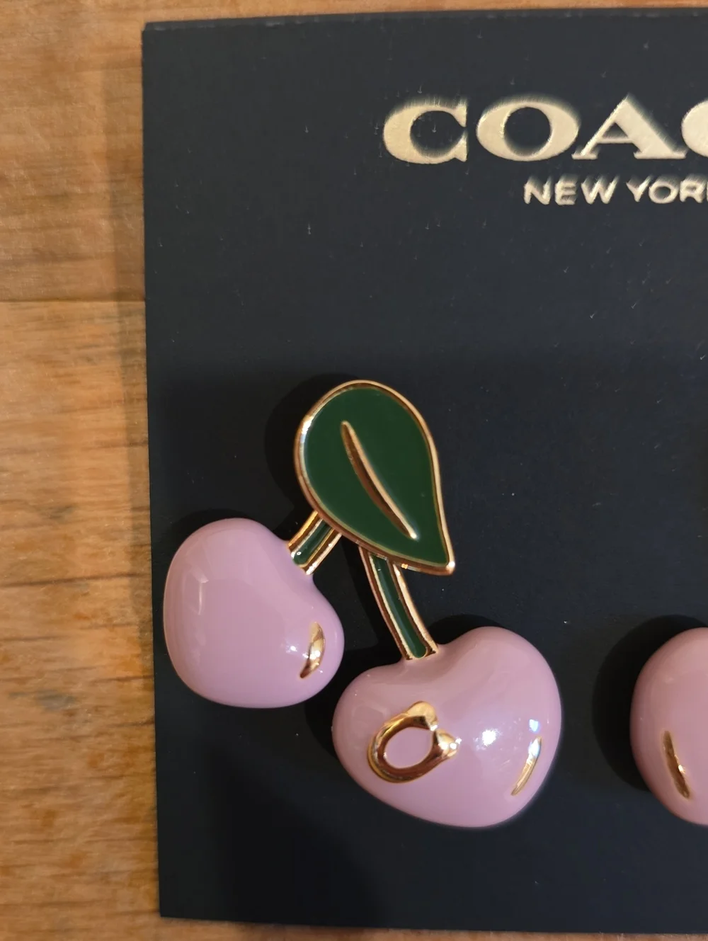 COACH Pink Cherry Enamel Earrings - Picture 3 of 4